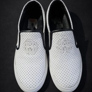 Roberto Cavalli White and Black Perforated Loafers